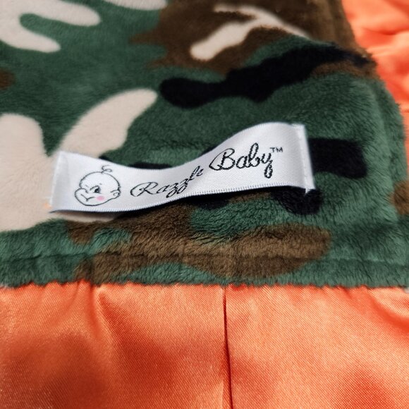 Security Lovey Blanket Camo Camouflage Orange Satin Edge Green Black Razzle Baby - Picture 2 of 8